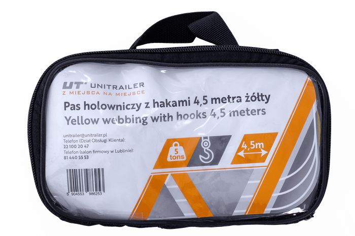 Abschleppseil mit Haken UNITRAILER Abschleppgurt 4,5m/50mm/5t gelb