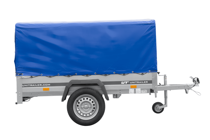Leichter Anhänger 200x125 UNITRAILER GARDEN 201 KIPP mit H-800 Rahmen und blauer Plane
