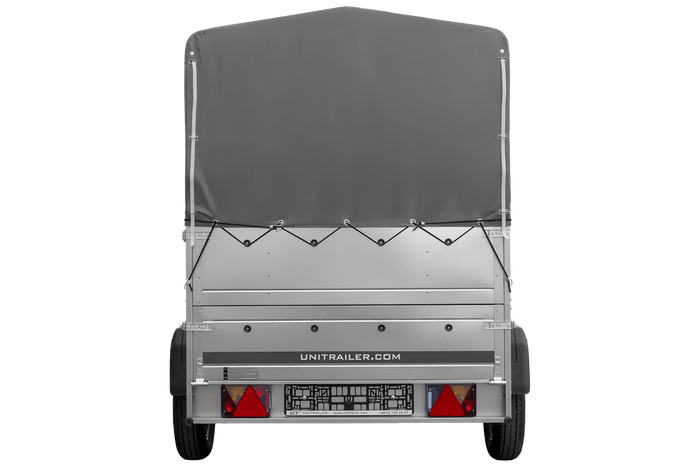 PKW-Anhänger 200x125 UNITRAILER GARDEN 201 KIPP mit Bordwandaufsatz und grauer Hochplane