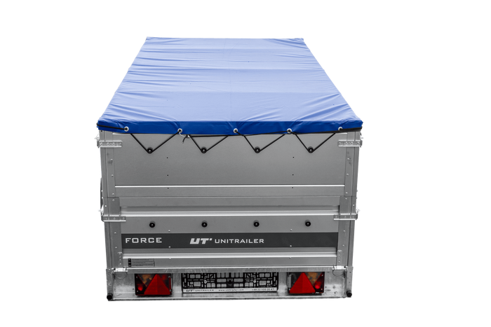 Leichter Anhänger 264x125 UNITRAILER FORCE 264 KIPP mit BIS-Seitenwänden, H-0-Rahmen und blauer Plane