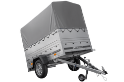 Leichter Anhänger 200x106 UNITRAILER GARDEN 200 KIPP mit BIS-Seitenwänden, H-800-Rahmen und grauer Plane
