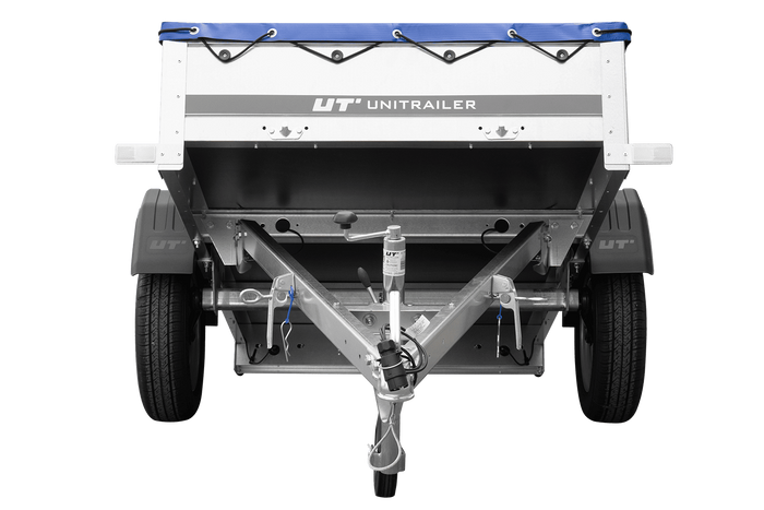 Gartenanhänger 200 Kipp mit Stützrad, H-0-Rahmen und blauer Plane