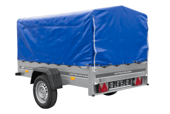 Leichter Anhänger 200x125 UNITRAILER GARDEN 201 KIPP mit H-800 Rahmen und blauer Plane
