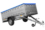 Großer Anhänger 750 kg GARDEN TRAILER 264 KIPP mit Bordwandaufsatz [zusätzliche 40 cm], Stützrad und blauer Flachplane
