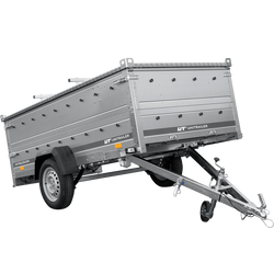 Einachsiger Anhänger auf Blattfedern 264x125 UNITRAILER GARDEN 264/R KIPP mit BIS-Seitenwänden und Aluminiumabdeckung