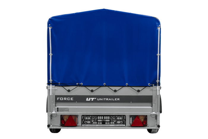 Anhänger mit Blattfedern 230x125 UNITRAILER FORCE 230/R KIPP mit H-800 Spriegel und blauer Hochplane