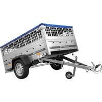 PKW-Anhänger auf Federn 200x125 UNITRAILER GARDEN 201/R KIPP mit Gitterwänden, H-0-Rahmen und blauer Plane