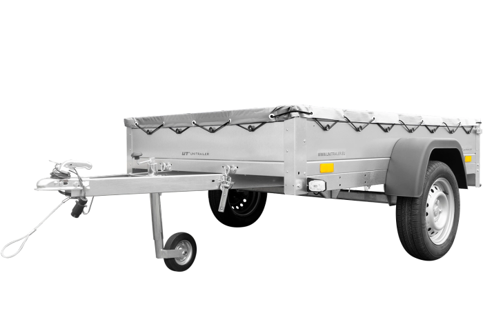 PKW-Anhänger auf Federn 200x125 UNITRAILER GARDEN 201/R KIPP mit H-0 Rahmen und grauer Plane