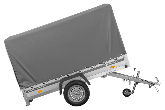 Autotransportanhänger mit Aluminiumwänden 230x125 Unitrailer Garden 230 KIPP ALU mit H1100-Rahmen und grauer Plane