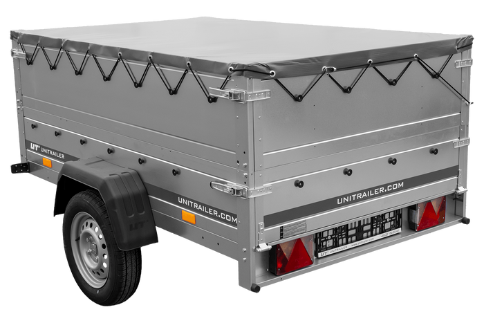 PKW-Anhänger 200x125 UNITRAILER GARDEN 201 KIPP mit Bordwandaufsatz und grauer Flachplane