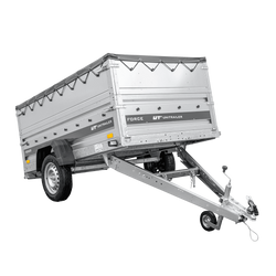 Leichter Anhänger 230x125 UNITRAILER FORCE 230 KIPP mit BIS-Seitenwänden, H-0-Rahmen und grauer Plane