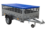 PKW-Anhänger 230x125 UNITRAILER GARDEN 230 KIPP mit Gitterbordwänden und blauer Plane
