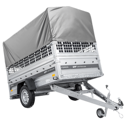 Einachsanhänger 230x125 UNITRAILER FORCE 230 KIPP mit Gitterseitenwänden, H-800 Rahmen und grauer Plane