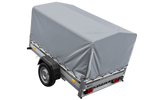 Autotransportanhänger auf Federn mit Aluminiumseitenwänden 200x125 Unitrailer Garden 201/R KIPP ALU mit H-800 Rahmen und grauer Plane