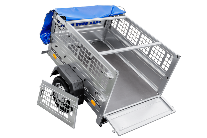 Kompakter Anhänger Garden Trailer 150 KIPP 150x106 cm 750 kg mit Laubgitteraufsatz