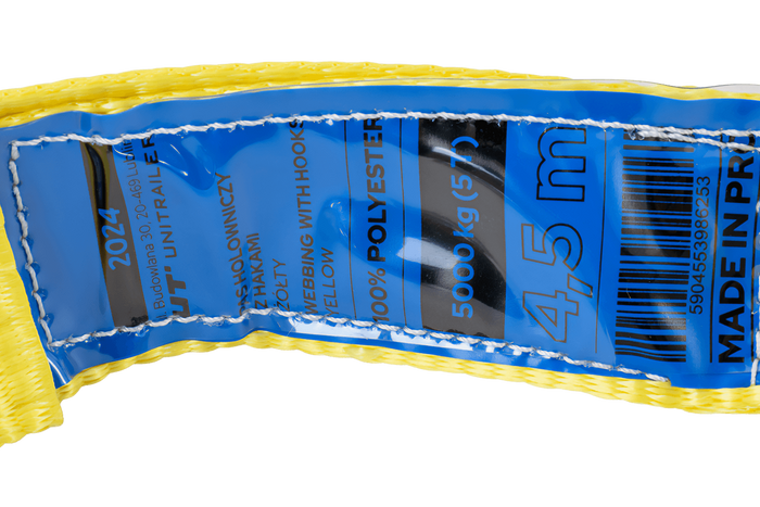 Abschleppseil mit Haken UNITRAILER Abschleppgurt 4,5m/50mm/5t gelb