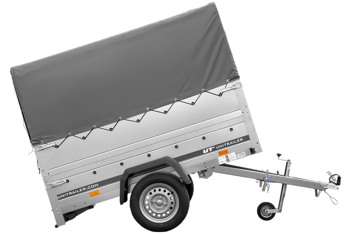 PKW-Anhänger 200x125 UNITRAILER GARDEN 201 KIPP mit Bordwandaufsatz und grauer Hochplane