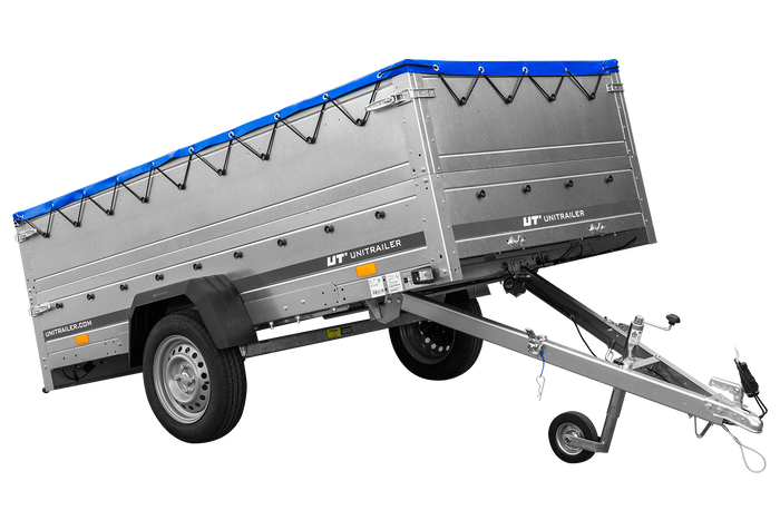 Einachsanhänger auf Federn 264x125 UNITRAILER GARDEN 264/R KIPP mit BIS-Seiten, H-0-Rahmen und blauer Plane