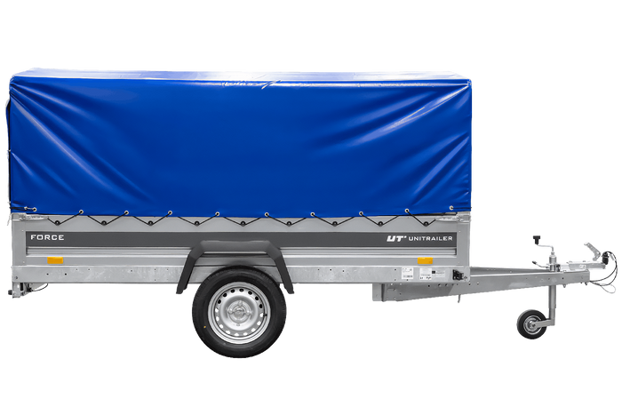 Ungebremster Anhänger 264x125 UNITRAILER FORCE 264 KIPP mit H-800 Spriegel und blauer Hochplane