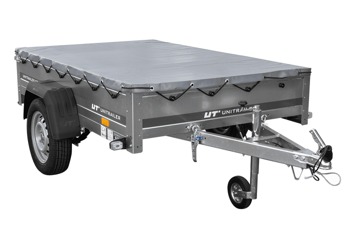 PKW-Anhänger auf Federn 200x125 UNITRAILER GARDEN 201/R KIPP mit H-0 Rahmen und grauer Plane