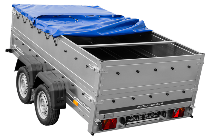Zweiachsiger Anhänger 264x150 UNITRAILER GARDEN 265/2 KIPP mit BIS-Seitenwänden, H-0-Rahmen und blauer Plane