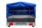 Einachsiger Anhänger auf Blattfedern 264x150 UNITRAILER GARDEN 265/R KIPP mit H-800 Rahmen und blauer Plane