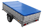 Einachsanhänger mit Aluminiumseitenwänden 264x150 Unitrailer Garden 265 KIPP ALU mit BIS-Seitenwänden, H-0-Rahmen und blauer Plane