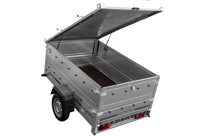 Leichter Anhänger 200x125 UNITRAILER GARDEN 201 KIPP mit BIS-Seitenwänden und Aluminiumabdeckung