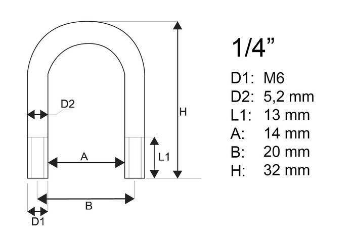 Verzinkte Schelle Typ B mit Muttern und Unterlegscheiben M6 x 14 (1/4")