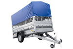 Autotransportanhänger auf Federn 264x125 UNITRAILER FORCE 264/R KIPP mit Gitterwänden, H-800 Rahmen und blauer Plane
