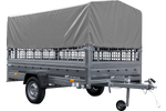 Autotransportanhänger auf Blattfedern 264x150 UNITRAILER GARDEN 265/R KIPP mit Gitterwänden, H-800 Rahmen und grauer Plane