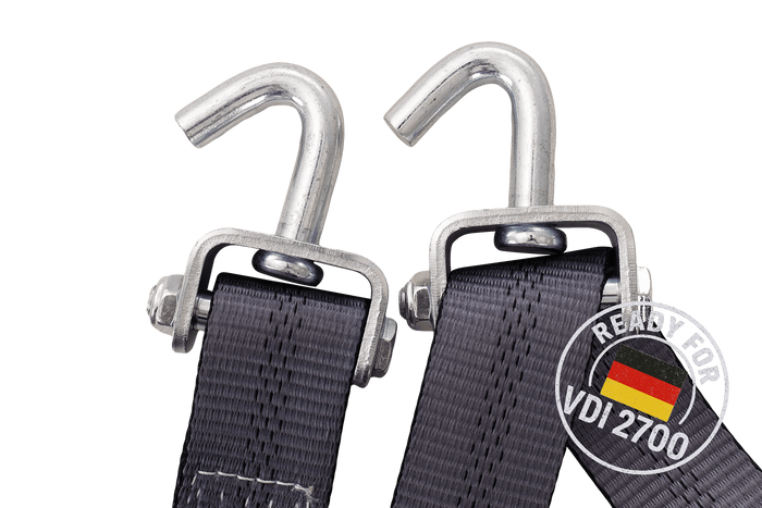 4er Set HEFFA CARLINE 130 Anhänger-Transportgurte, Radsicherungsgurte 5m/50mm/5t VDI 2700