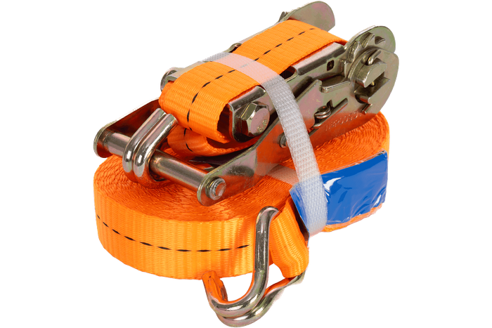 Satz aus vier UNITRAILER 10m/25mm/1t orangefarbenen Transportgurten mit Spannvorrichtung