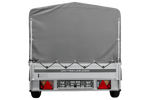Einachsanhänger mit Aluminiumseitenwänden 264x125 Unitrailer Garden 264 KIPP ALU mit H-800 Rahmen und grauer Plane