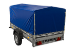Einachsanhänger mit Aluminiumseitenwänden 230x125 Unitrailer Garden 230 KIPP ALU mit H-800 Rahmen und blauer Plane