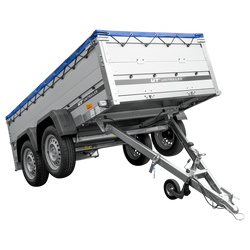 Zweiachsiger Anhänger mit Aluminiumseitenwänden 264x125 Unitrailer Garden 264/2 KIPP ALU mit BIS-Seitenwänden, H-0-Rahmen und blauer Plane