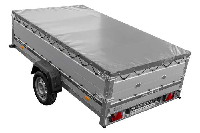 Einachsanhänger mit Aluminiumseitenwänden 264x150 Unitrailer Garden 265 KIPP ALU mit BIS-Seitenwänden, H-0-Rahmen und grauer Plane