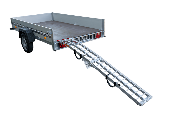 UNITRAILER ALR002 klappbare Auffahrrampe aus Aluminium für Anhänger, 221 cm, 340 kg, mit Gurt
