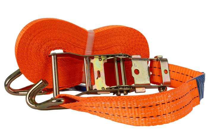 Satz aus vier UNITRAILER 12m/35mm/2t orangefarbenen Transportgurten mit Spannvorrichtung