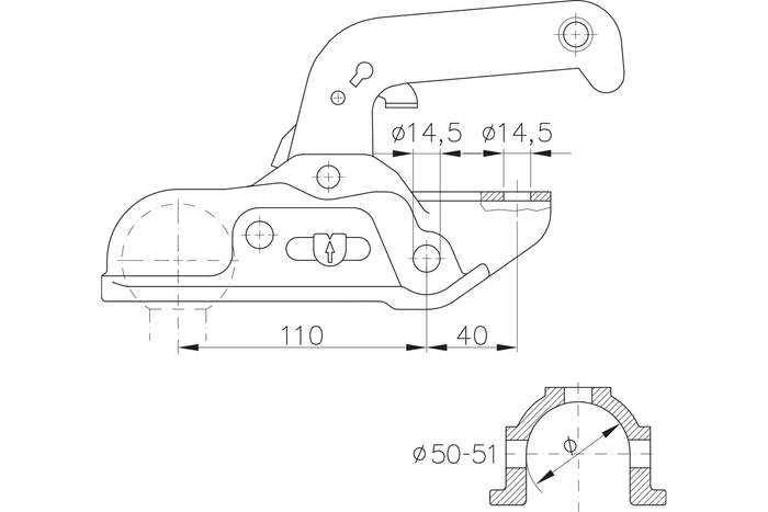 WINTERHOFF WW30-D3-K1414 Kugelkupplung für Anhänger 3000 kg mit Rohrdeichsel 50 mm