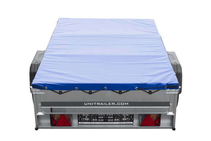 PKW-Anhänger 200x125 UNITRAILER GARDEN 201 KIPP mit blauer Flachplane und Flachplanenträger