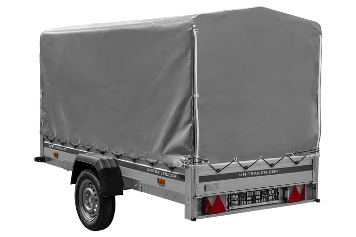 Autoanhänger mit Aluminiumseitenwänden 264x125 Unitrailer Garden 264 KIPP ALU mit H-1100 Rahmen und grauer Plane