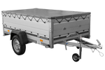 Einachsanhänger mit Aluminiumwänden 230x125 Unitrailer Garden 230 KIPP ALU mit BIS-Seitenwänden, H-0-Rahmen und grauer Plane