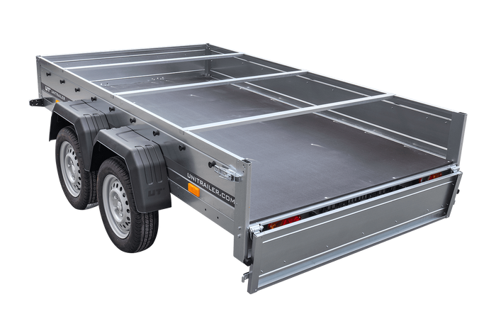 Autotransportanhänger 264x150 UNITRAILER GARDEN 265/2 KIPP mit H-0-Rahmen und blauer Plane