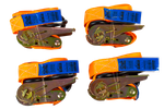 Set aus vier orangefarbenen UNITRAILER 4m/25mm/0,68t Transportgurten mit Spannvorrichtung im Koffer
