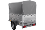 Leichter Anhänger 200x106 UNITRAILER GARDEN 200 KIPP mit BIS-Seitenwänden, H-800-Rahmen und grauer Plane