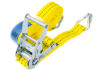Satz aus vier gelben UNITRAILER 6m/35mm/2t Transportgurten mit Spannvorrichtung