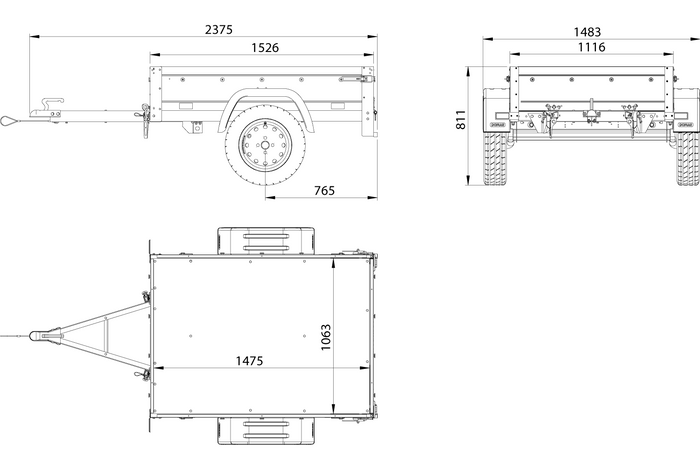 Einachsanhänger 150x106 UNITRAILER GARDEN 150 KIPP mit BIS-Seitenwänden und Aluminiumabdeckung