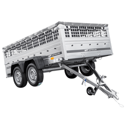 Leichter Anhänger 264x150 UNITRAILER GARDEN 265/2 KIPP mit Gitterwänden, H-0-Rahmen und grauer Plane