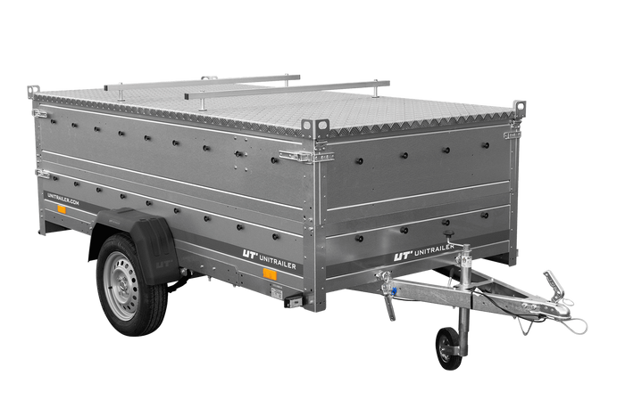 Einachsiger Anhänger auf Blattfedern 264x125 UNITRAILER GARDEN 264/R KIPP mit BIS-Seitenwänden und Aluminiumabdeckung